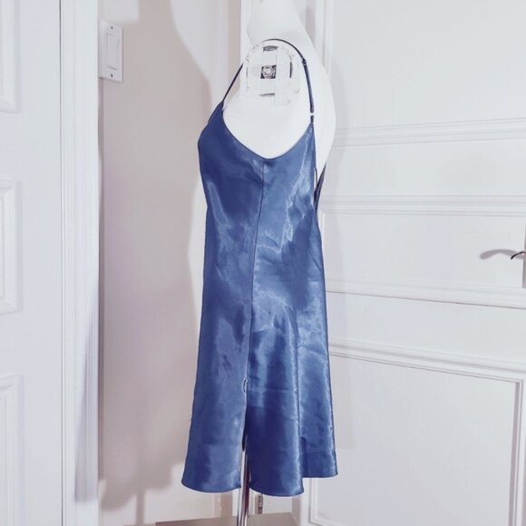 LA SENZA Steel Blue Satin Slip Dress with V String Low Back Detailing - Picture 5 of 16